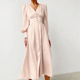 Vintage Empire Waist Dress Women's Spring Clothing Long Dress V-neck Retro Dress for Women