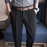 Men Trousers Casual Fashionable Curled Brim Suit Pants