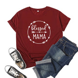 Boy Mama T Shirt Blessed Mama Printed Short Sleeve round Neck T-shirt