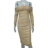 Body Fitting Dresses Solid Color Sexy Slim Party Long Sleeve Dress