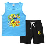 Children Pokemon Pikachu Tshirts & Shorts Summer Vest Middle Pants Sports Casual Thin Two Pieces