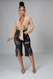 Women Denim Shorts Ripped Stretch Tasseled Jeans Women's Middle Pants