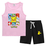 Children Pokemon Pikachu Tshirts & Shorts Summer Vest Middle Pants Sports Casual Thin Two Pieces