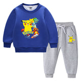 Children Pokemon Pikachu Hoodie & Pant Set Sweater Suit Fleece Lined Padded Warm Keeping Winter Clothes