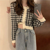 Preppy Aestitic Outfits Short Plaid Long Sleeve Sweater