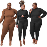 Women Plus Size Co-Ords Knitted Stretch Slim Fit Loungewear Suit