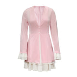 Women Blazar Pants Suit Sexy V-neck Ruffled Dress