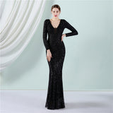 Sequin Evening Dress Elegant Long Sleeve Sequined Queen Fishtail Skirt