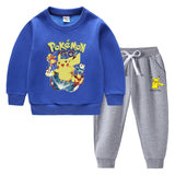Children Pokemon Pikachu Hoodie & Pant Set Fleece Lined Padded Warm Keeping Winter Clothes Sweatershirt Suit Neutral