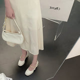 Nude Pumps Block Heel Leather Shoes