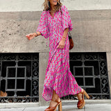 Women Bohemian Dress Women's Summer Short Sleeve Printed Dress