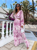 Women Exotic Dresses Printed V-neck Long-Sleeve Dress