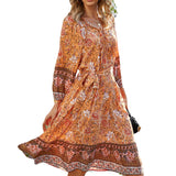 Beth Dutton Bohemian Dress Winter Autumn Midi Dresses Cotton Lace Printed Bohemian Dress