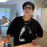 Present T Shirt Shark Vintage Print Distressed round Neck Loose