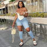 Women Plus Size Jeans Slim Ripped Denim Skinny Pants