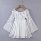 Vintage Empire Waist Dress Autumn Complex Flared Sleeve Waist Lace-up Dress