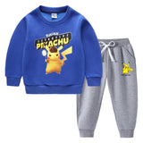 Children Pokemon Pikachu Hoodie & Pant Set Fleece Lined Padded Warm Keeping Winter Clothes Sweatershirt Suit