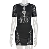 Kesha Black Dress Sexy Patchwork Hollow out See-through Women's Dress