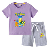 Children Pokemon Pikachu Tshirts & Shorts Cotton Short Sleeve Shorts Two Pieces Neutral