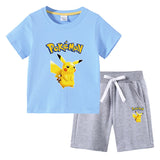 Children Pokemon Pikachu Tshirts & Shorts Cotton Short Sleeve Shorts Two Pieces Neutral