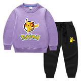 Children Pokemon Pikachu Hoodie & Pant Set Two-Piece Solid Color Baby Cotton Sweater Set