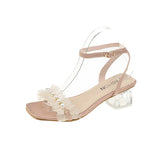 Nude Chunky Heel Pearl Sandals