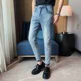 Men Trousers Stretch Slim Blue Jeans