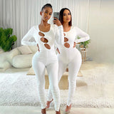Autumn Sexy Hollow High Waist Skinny Hip Raise Sports Leisure Fitness Jumpsuit