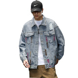 Spray Painted Jacket Fall Men's Clothing Jacket Casual Loose Denim Jacket