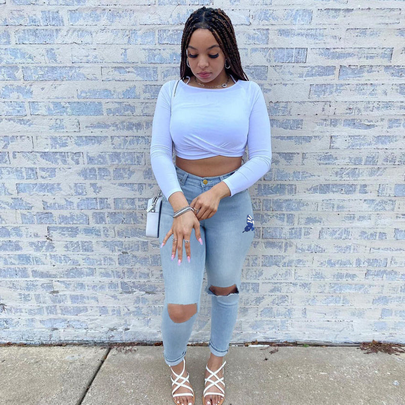 Women Plus Size Jeans High Elastic Slim Ripped Jeans