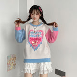 Gothic Lolita Harajuku Style Clothing Preppy Style Contrasting Blue & Pink Ice Cream Love Long Sleeve Sweater