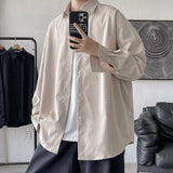 Men's Shirts Autumn Men's Large Size Solid Color Long Sleeve Shirt Loose
