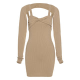 Women Top & Skirt 2 Piece Set Autumn and Winter Long Sleeve Short Sweater Sling Sheath Dress Suit