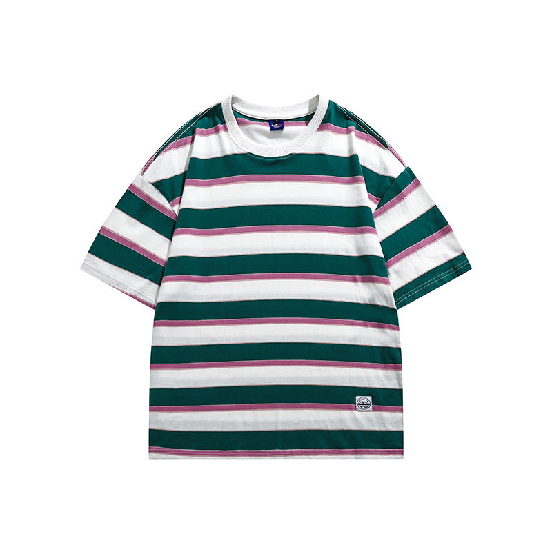 Man Summer T Shirt Contrast Color Stripes
