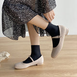 Nude Block Heel Sandals Mary Jane Shoes Women's Vintage High Heels