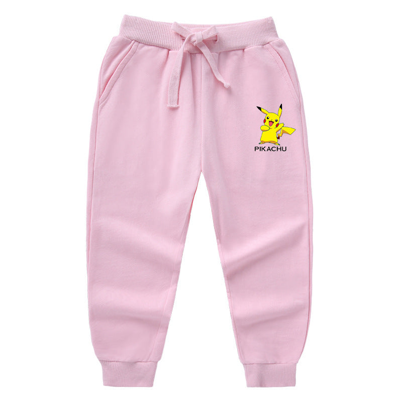 Children Pokemon Pikachu Pants Ankle-Tied Pants Casual Sports Cotton Neutral