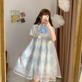 Gothic Lolita Harajuku Style Clothing Alice SP Sweater Dress Stitching Mesh Mid-Length A- line Skirt