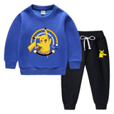 Children Pokemon Pikachu Hoodie & Pant Set Fleece Lined Padded Warm Keeping Winter Clothes Sweatershirt Suit