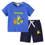 Children Pokemon Pikachu Tshirts & Shorts Cotton Short Sleeve Shorts Two Pieces Neutral