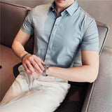 Men Shirts Embroidered Ice Silk Short Sleeve Shirt