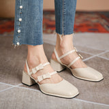 Nude Block Heel Sandals French Style Mid Heel Sandals