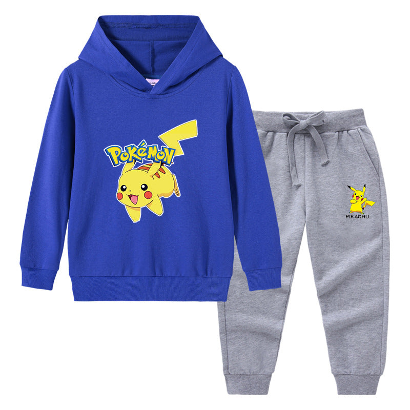 Children Pokemon Pikachu Hoodie & Pant Set Hooded Sweater Trousers Two-Piece Baby Cotton Sweater Set