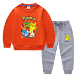 Children Pokemon Pikachu Hoodie & Pant Set Sweater Suit Solid Color Cotton Warm Trend