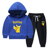 Children Pokemon Pikachu Hoodie & Pant Set Fleece Lined Padded Warm Keeping Winter Clothes Two Pieces