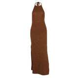 Women Summer Dresses Midaxi Dress Summer Women's Knitted Backless Slit Suspender Dress Summer