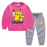 Children Pokemon Pikachu Hoodie & Pant Set Sweatshirt Set Solid Color Cotton Warm