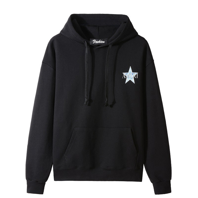 Amiri Hoodie Five-Pointed Star Letter Youth Sweater Men's Loose Casual Fleece-Lined Hoodie