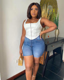 Women Plus Size Denim Shorts High Waist Slim Fit Denim Shorts