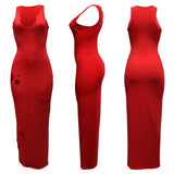 Spring and Summer Vest Deep V-neck Slim-Fit Ripped Burning Flower Sexy Dress