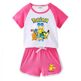 Children Pokemon Pikachu Tshirts & Shorts Short-Sleeved T-shirt Shorts Casual Sports Two-Piece Neutral